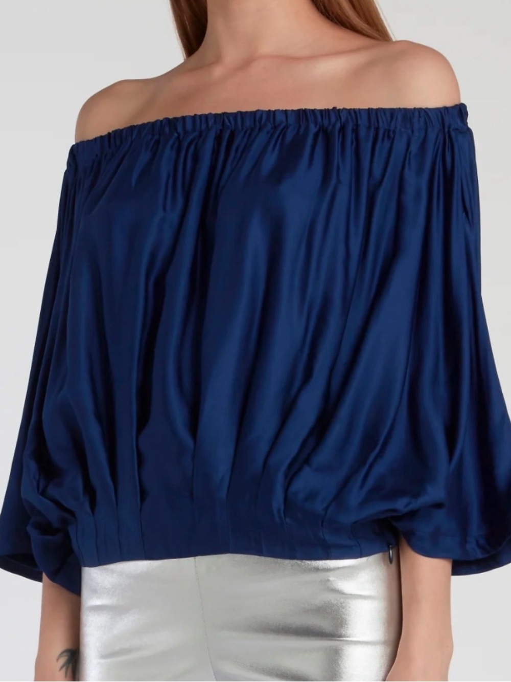 Boston Proper Navy Off-the-Shoulder Blouse